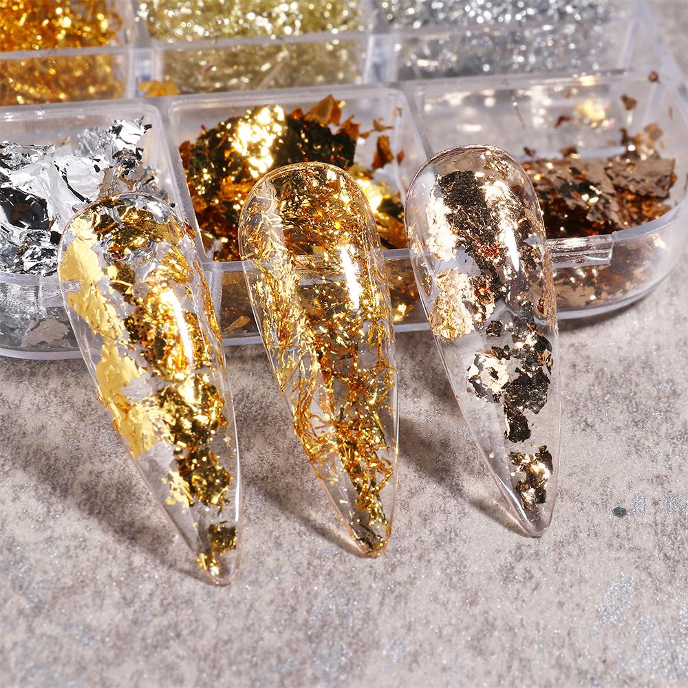 [Hàng mới về] Hộp nhũ kim tuyến trang trí móng 6 ô chất liệu lá nhôm