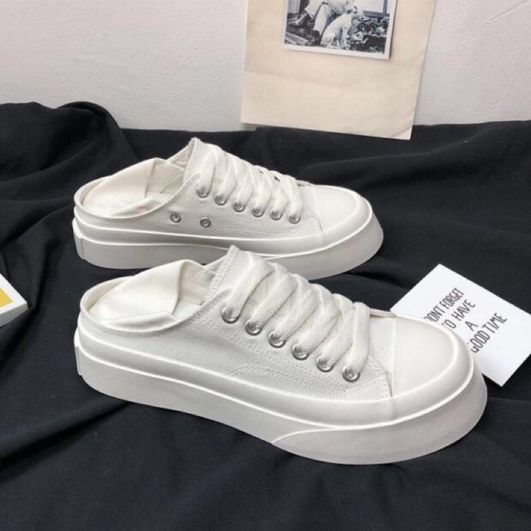 Giày thể thao canvas đế bánh mì đạp gót kèm ảnh thật