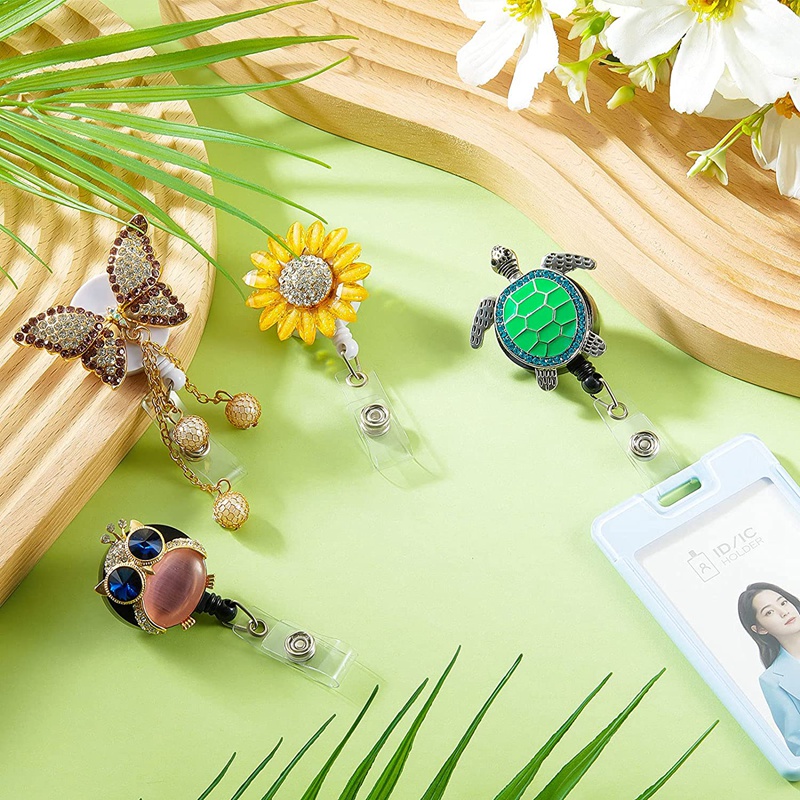 Set 4 Huy Hiệu Cài Áo Đính Đá Hình Hoa Hướng Dương/Rùa/Bướm/Hướng Dương