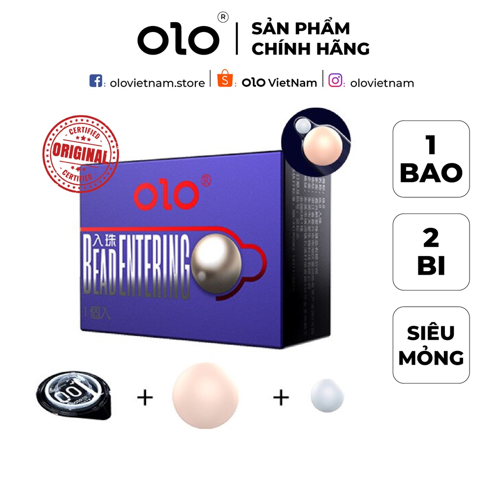 Bao cao su OLO Bead Entering 2 hạt ngọc trai 1.5cm và 3cm tăng kích thước, siêu mỏng 0.01mm 1 bao và 2 hạt