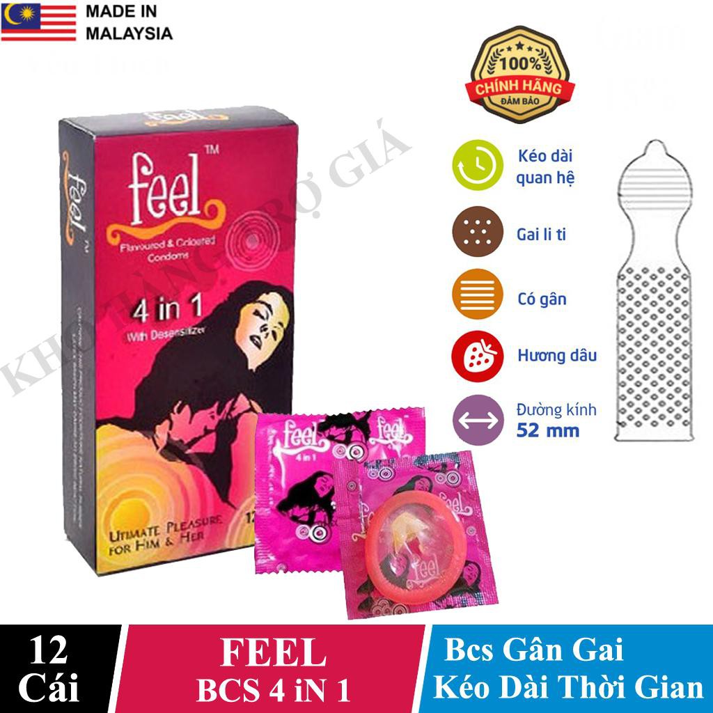 [CHÍNH HÃNG] BAO CAO SU FEEL 4 IN 1, Hộp 12 cái, Kéo Dài Thời Gian Quan Hệ Với Chất Gây Tê Cực Mạnh