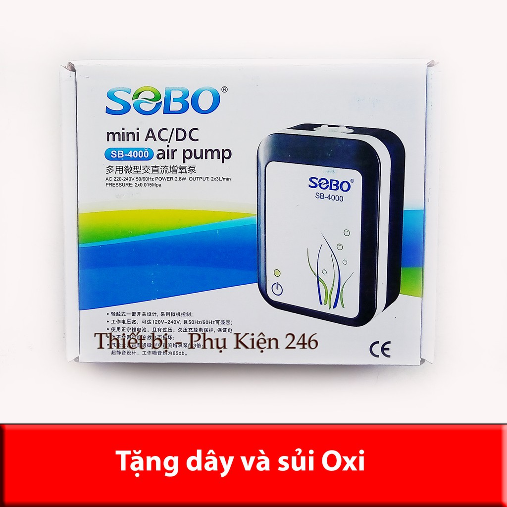 Máy sủi oxi tích điện siêu êm Ac/Dc Sobo 4000 2 vòi