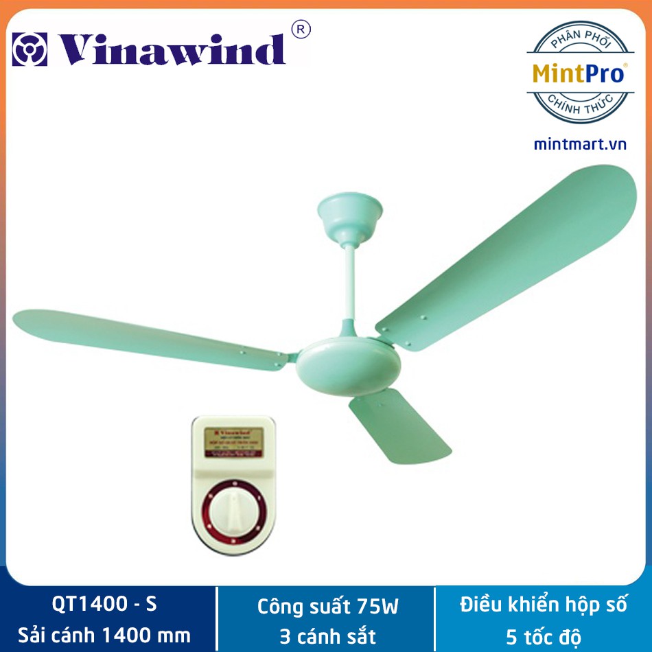 Quạt trần 3 cánh Điện cơ Thống nhất Vinawind QTT1400-S - Sải cánh 1400, Cánh sắt - Màu Xanh