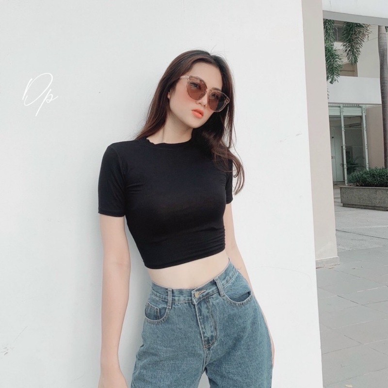 Áo croptop nữ trơn basic co giãn🌸 áo thun cộc tay ulzzang 🌸 unisex freeship | BigBuy360 - bigbuy360.vn