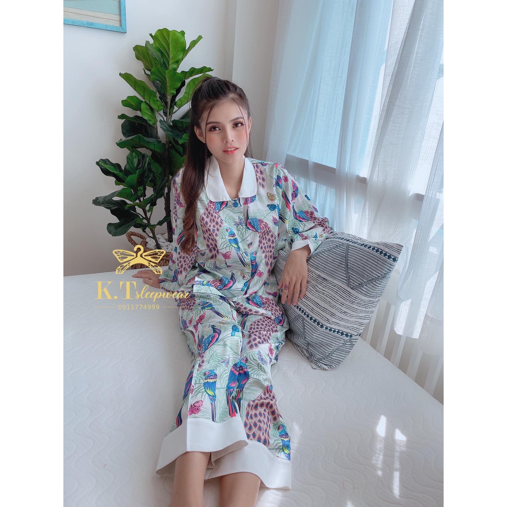 Set Đồ Bộ Nữ Pijama Tay Dài Quần Dài Lụa Satin Cao Cấp Kiểu Tay Cánh Dơi Độc Đáo- Kèm Hình Thật Shop Tự Chụp