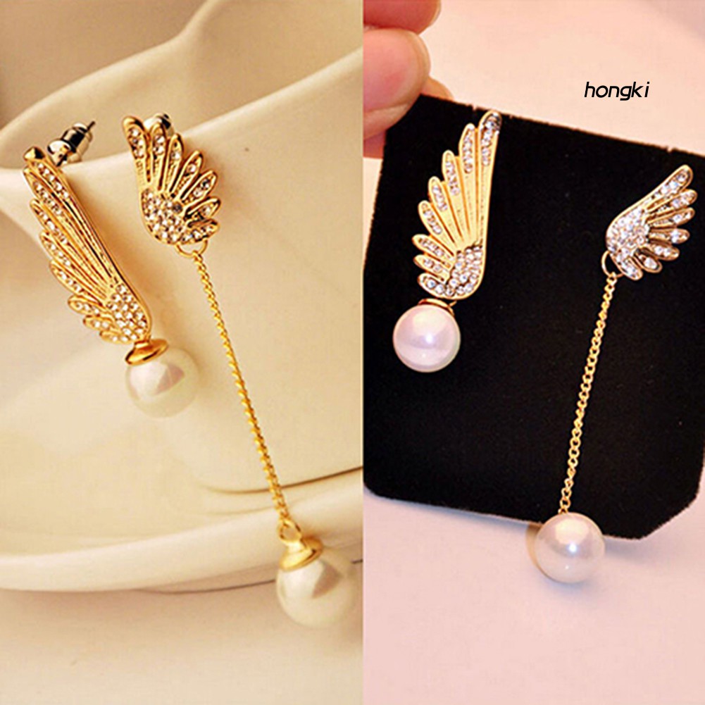 Bông Tai Hình Cánh Thiên Thần Đính Ngọc Trai Nhân Tạo Thời Trang