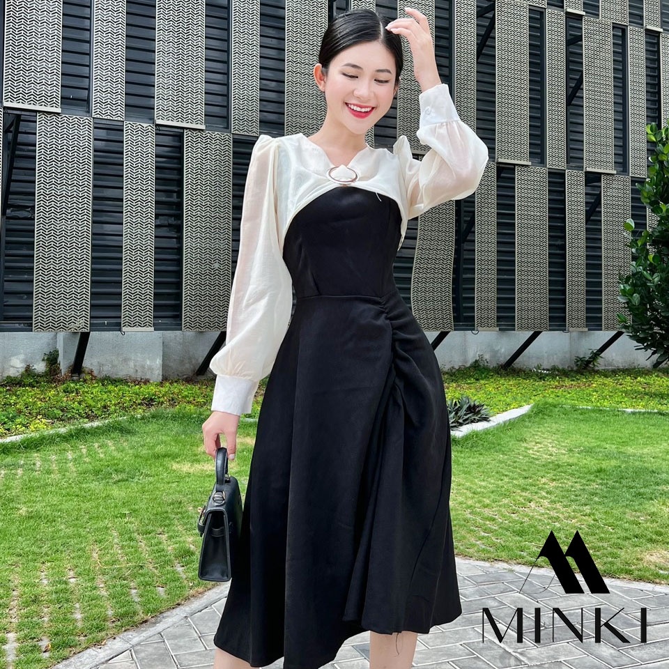 ĐẦM DÀI TAY TIỂU THƯ KHOEN NGỰC - CHẤT LIỆU CAO CẤP - MÀU HỒNG / ĐỎ / ĐEN | BigBuy360 - bigbuy360.vn