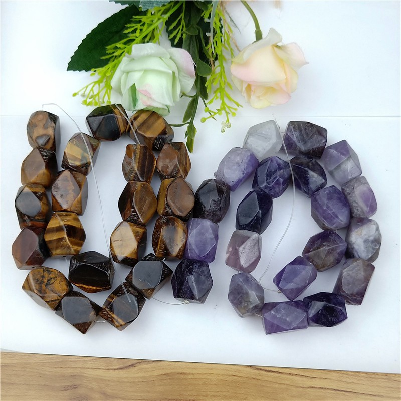 2-5 -10 viên mắt hổ nâu vàng/ tha.ch anh tím thô mài cạnh to 10x20mm