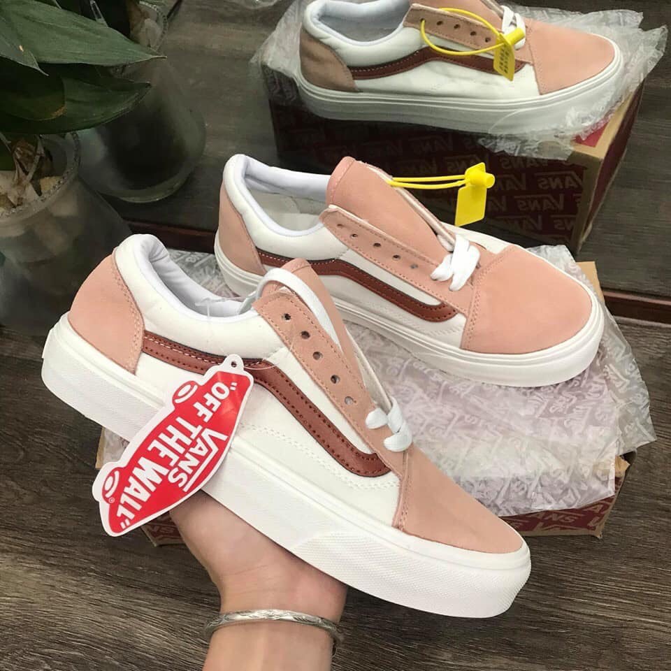 giày vans custom (hồng trắng)