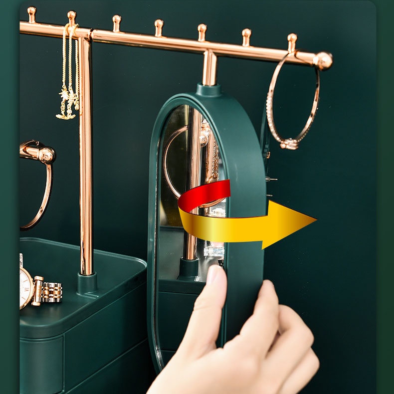 Hộp đựng mỹ phẩm cao đa năng có gương để bàn trang điểm có trang sức giá đỡ vòng cổ