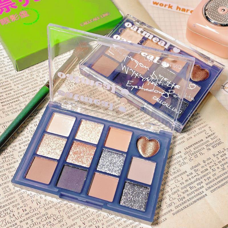 Bảng Phấn Mắt 12 Màu Lì Và Ánh Nhũ Kết Hợp Trang Điểm Kháng Nước Và Lâu Trôi