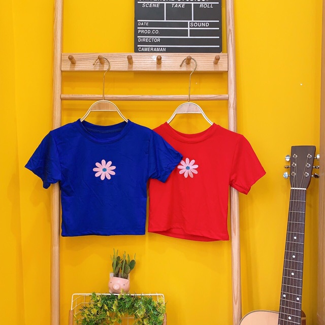 Áo croptop thêu hoa cúc hình chụp thật kèm video