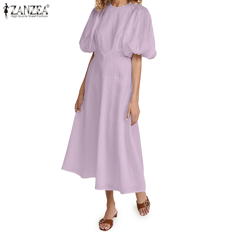 Đầm ZANZEA Ngắn Tay Cổ Tròn Màu Trơn Thời Trang Dành Cho Nữ | BigBuy360 - bigbuy360.vn