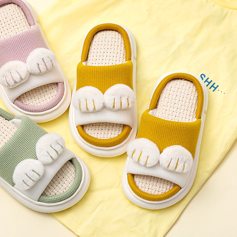 Dép quai ngang CHEERFUL MARIO từ vải lanh cotton đi trong nhà chống trượt họa tiết thời trang 2022 cho bé trai và bé gái