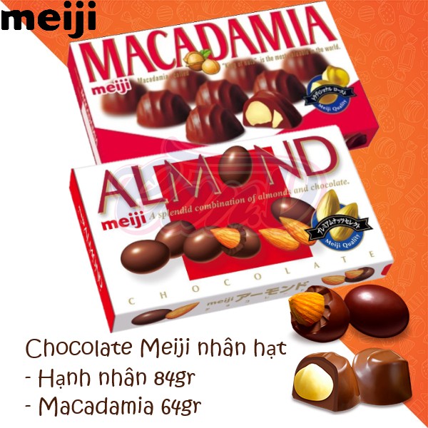 Chocolate Meiji nhân Hạnh nhân 88gr - hạt Maca 64gr