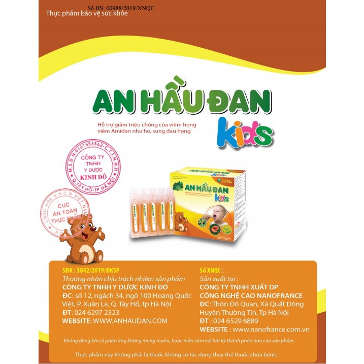 🔹 Ống Siro AN HẦU ĐAN Kids - Hộp 10 Ống - MUA 6 TẶNG 1