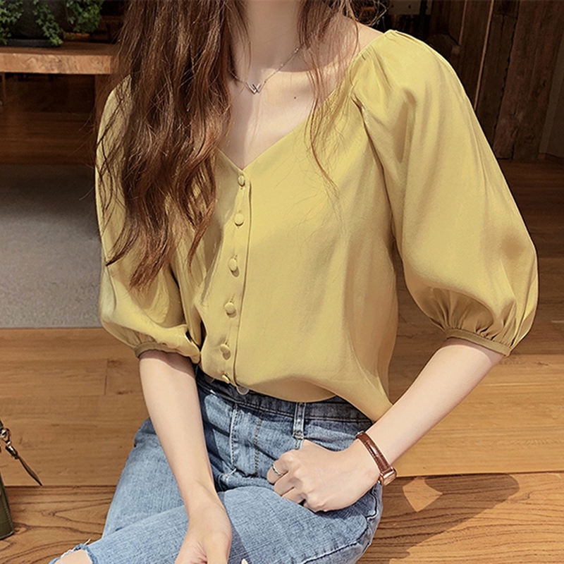 Áo sơ mi cách điệu phối nút kiểu dáng hợp thời trang cho nữ