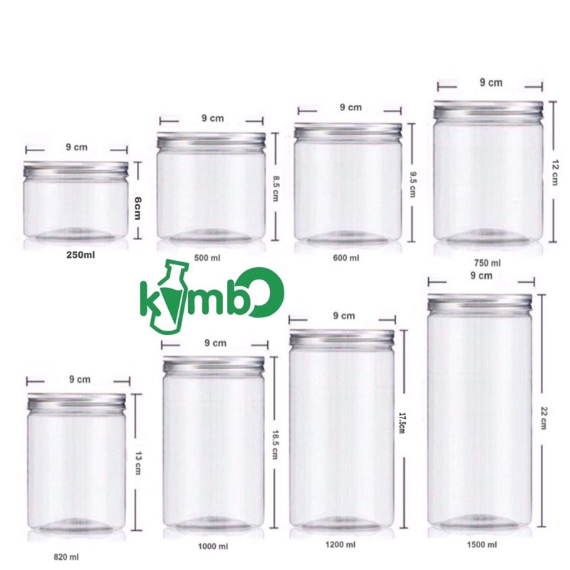 Hủ nhựa pet nắp nhôm đen giá bao gồm seal hoặc lót chống tràn 250ml 500ml 600ml 750ml 820ml 1000ml 1100ml 1500ml