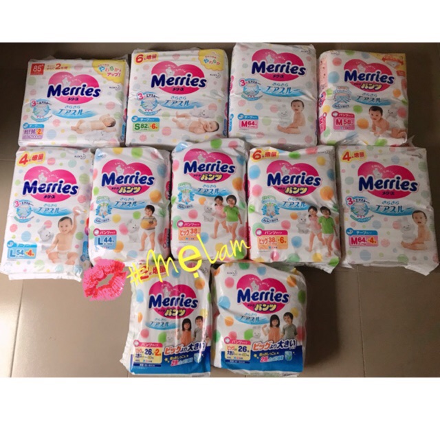 Tã Quần /Dán MERRIES nội địa NB90/S82/M64/L54/M58/L44/XL38/XXL26