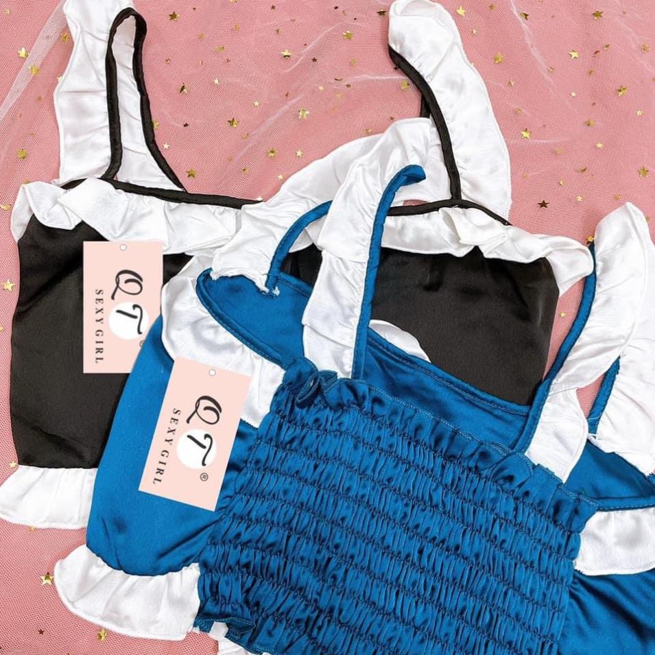 Đồ Ngủ Sexy 2 Dây Viền Bèo Có Mút Ngực, Sau Áo Có Bo Chun Ôm Eo, Chất Liệu Satin Lụa, Đủ 8 Màu Cho Nàng Lựa có video | BigBuy360 - bigbuy360.vn