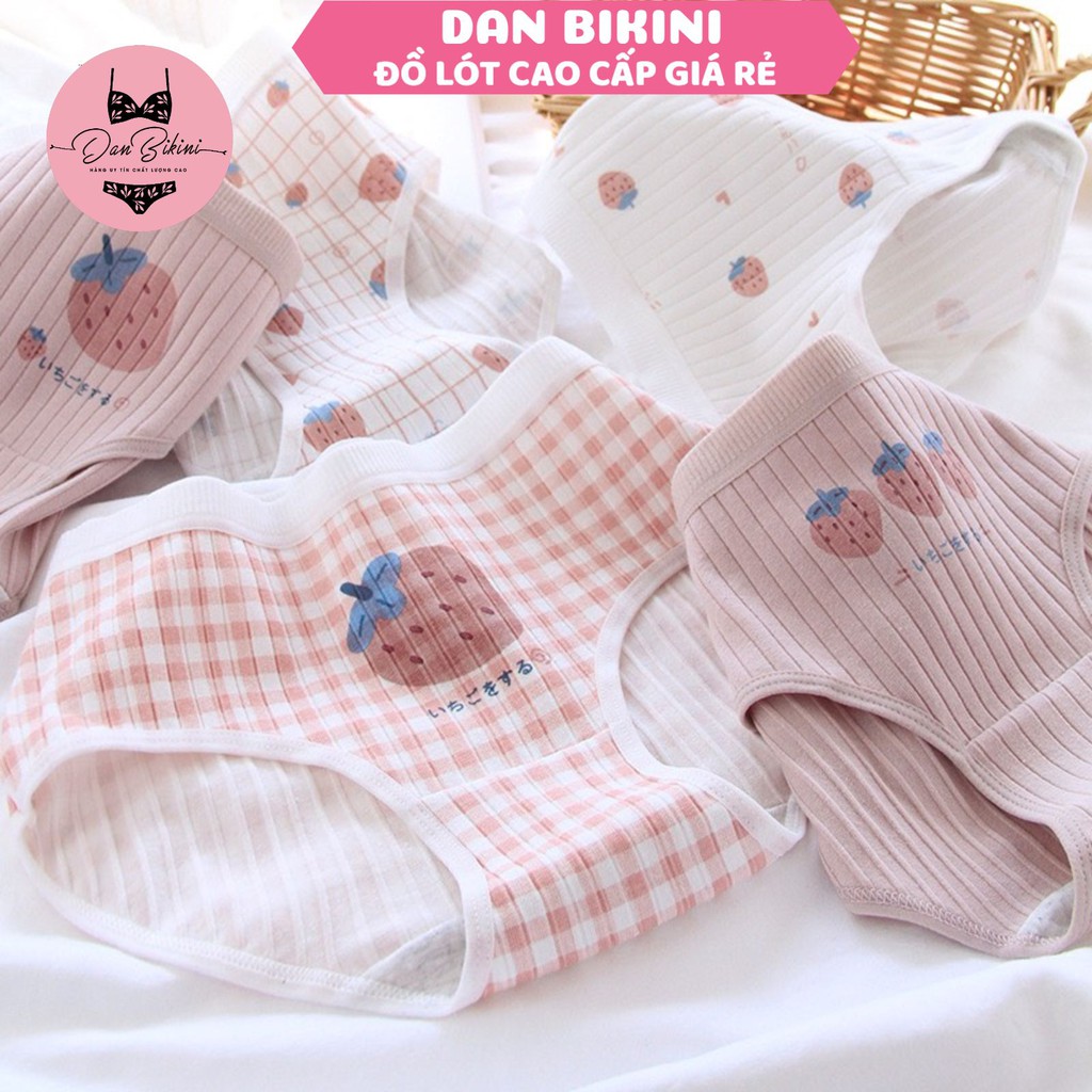 Quần Lót Nữ Cotton ❤️FREESHIP❤️ Set Cotton gân tăm Dâu hồng cạp chun mẫu A292