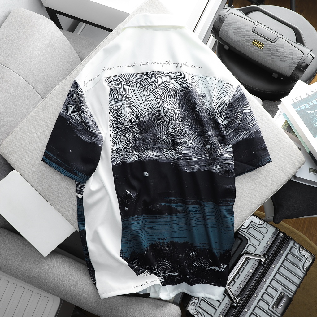 Áo sơ mi nam tay ngắn ICDN The Island Chính Hãng 160STORE chất sơ mi vân chéo dày dặn form relaxed - SMID0091