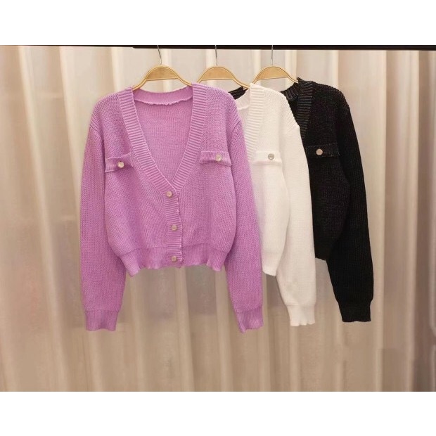 Áo Khoác Dệt Kim Cổ Chữ V Màu Sắc Đơn Giản Cho Nữ