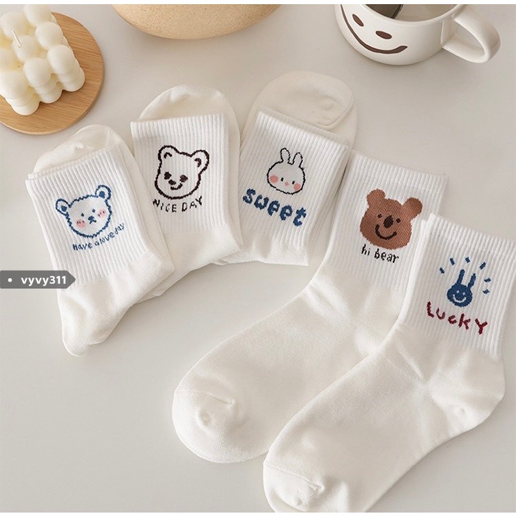 Tất Vớ Cotton In Hình Gấu Siêu Dễ Thương