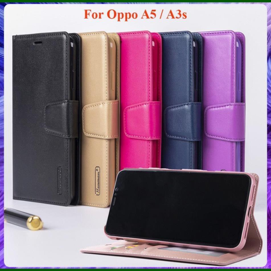 Bao da dạng ví Oppo A3S / Realme C1 (dùng chung) hiệu Hanman, ngăn đựng thẻ tiện lợi