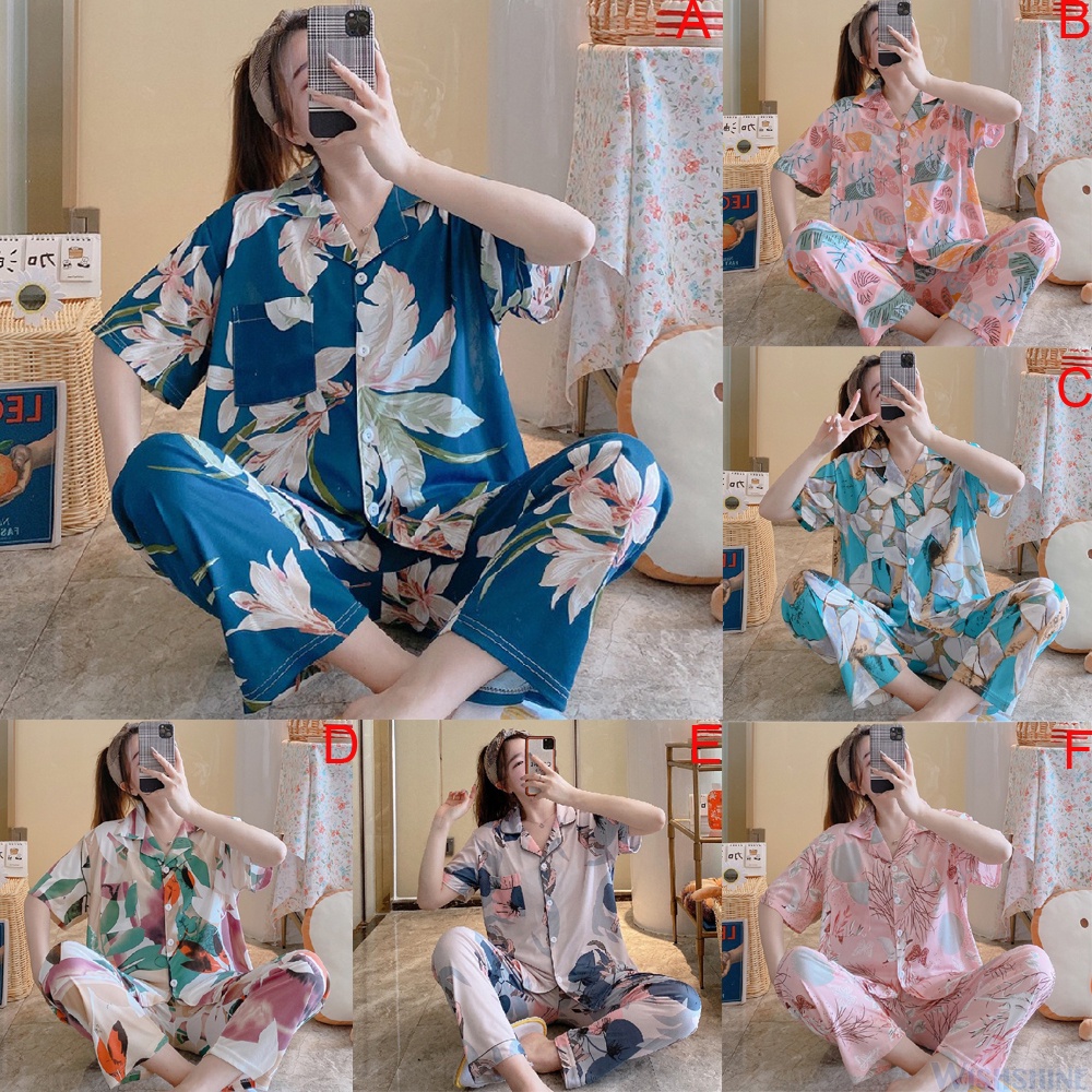Bộ Đồ Ngủ Tay Ngắn Vải Cotton In Họa Tiết Thời Trang Xinh Xắn Cho Nữ