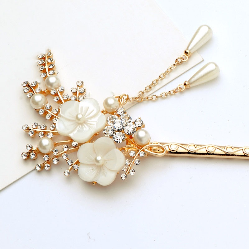 Trâm cài tóc hình hoa đính đá giả phối tua rua phong cách Trung Hoa thời trang cho nữ