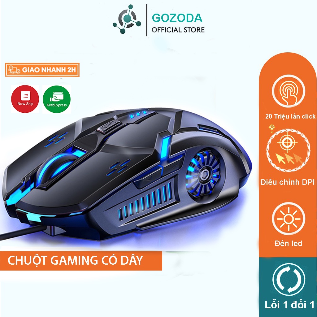 Chuột gaming 3/6 phím 4 tốc độ, chế độ Led 7 màu sắc lấp lánh
