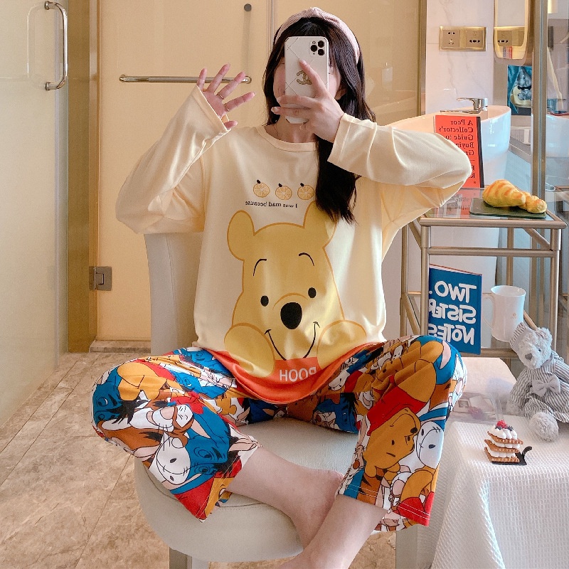 Đồ Bộ Nữ Thun Cotton Tay Dài Quần Dài, Đồ Mặc Ở Nhà Quảng Châu, Họa Tiết Hoạt Hình Dễ Thương TD06 | BigBuy360 - bigbuy360.vn