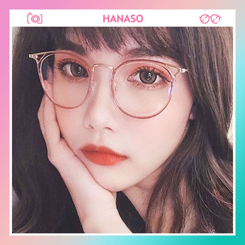 Kính cận thời trang phong cách Ulzzang gọng tròn mắt mèo cute không độ chống tia UV đẹp giá rẻ HANASO 066