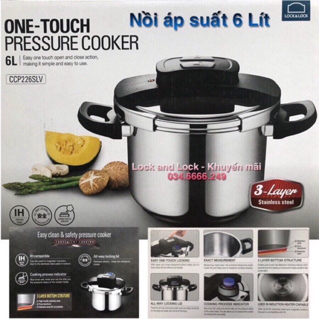 [LOCK&amp;LOCK]NỒI ÁP SUẤT ONE TOUCH PRESSURE COOKER 6L LOCK&amp;LOCK-CCP226SLV