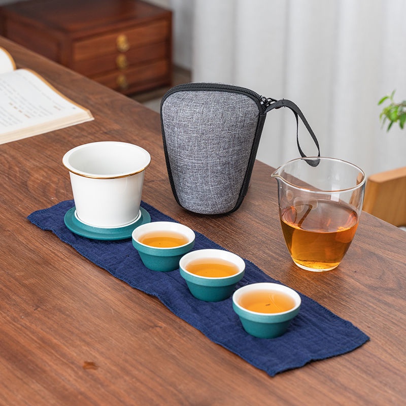♀♙▧Bộ ấm trà du lịch Bộ tách nhanh Đơn giản Một nồi Bộ quà tặng thủy tinh Ba cốc Bộ quà tặng ngoài trời Xe hơi Máy pha t