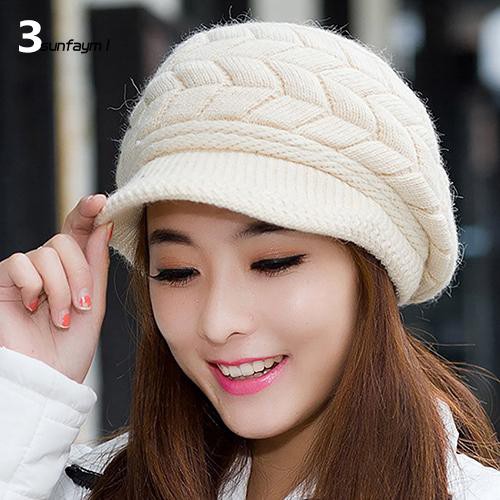 Mũ nồi đan len màu trơn ấm áp xinh xắn cho nữ