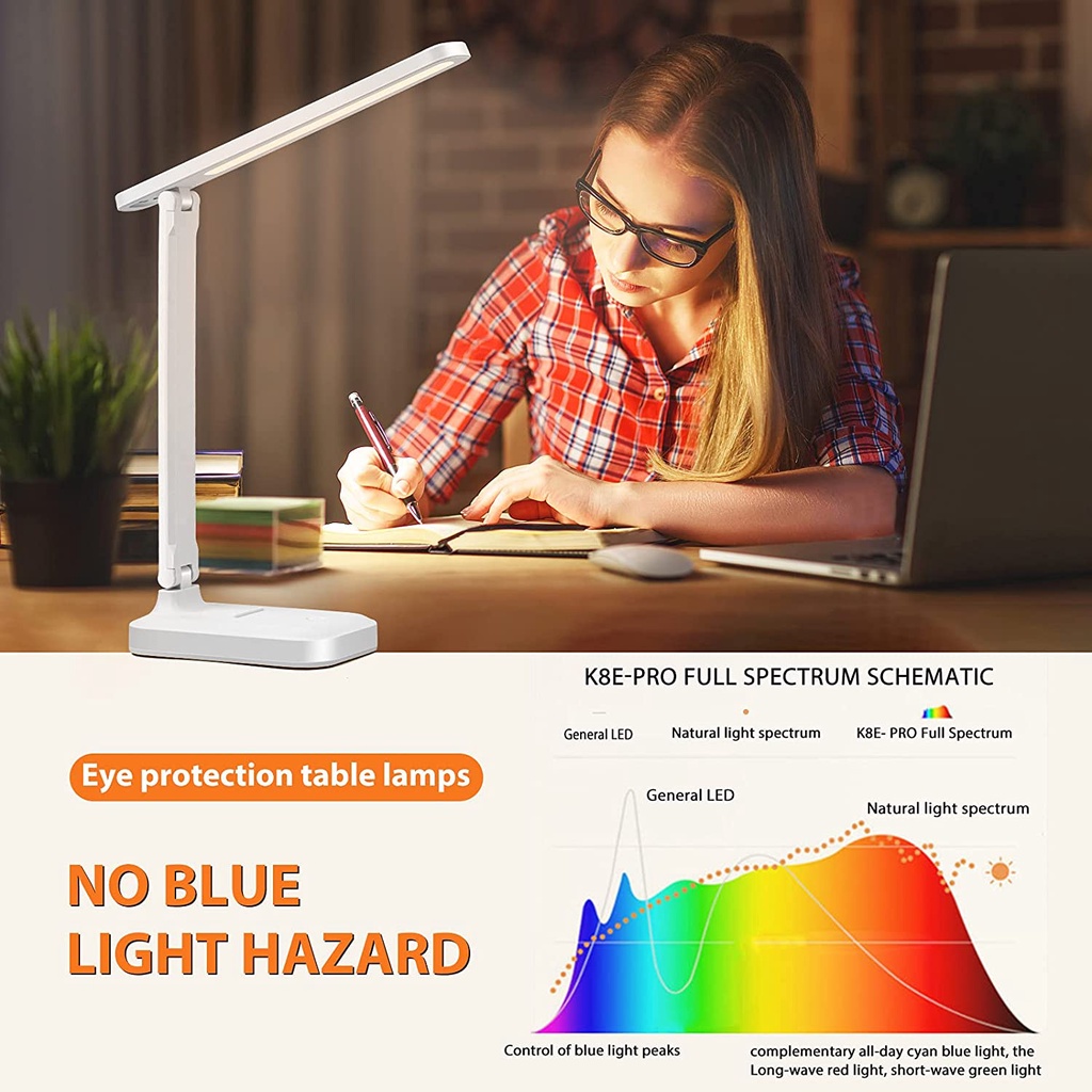 Đèn bàn gấp LED Đèn bàn học có thể điều chỉnh ba màu sạc và cắm hai ch