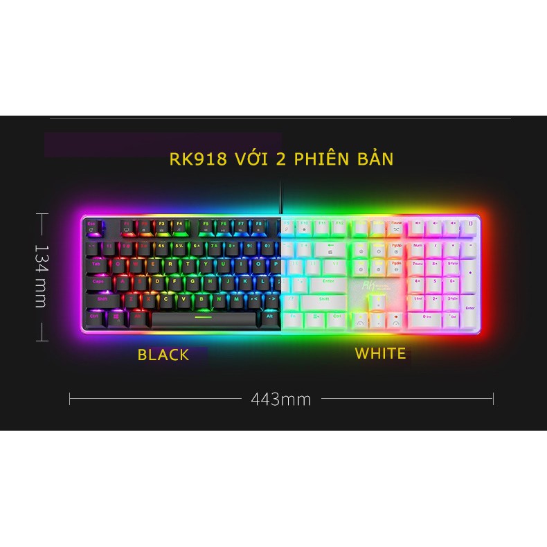 [Mã ELMS4 giảm 7% đơn 500K] Bàn Phím Cơ Royal Kludge RK918 RGB LED siêu đẹp-Viền RGB, Blue/ Red/ Brown Switch