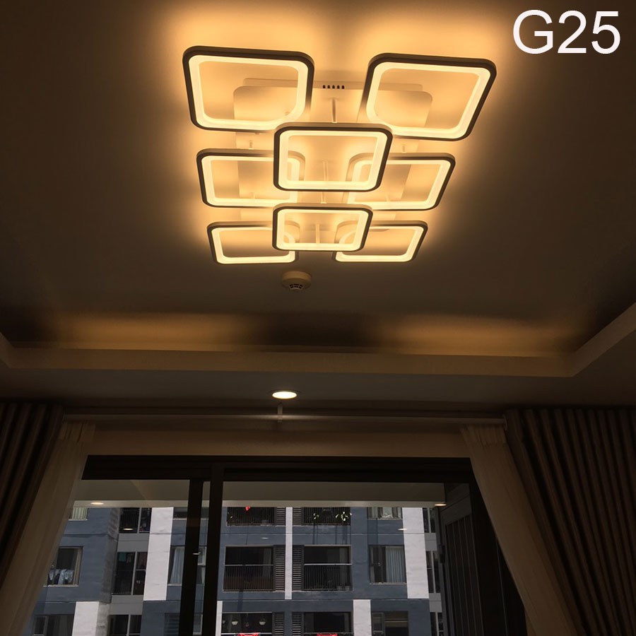 ĐÈN led ốp trần , đèn trang trí phòng khách G25 8 cánh vuông hiện đại 3 chế độ sáng kèm điều khiển  từ xa