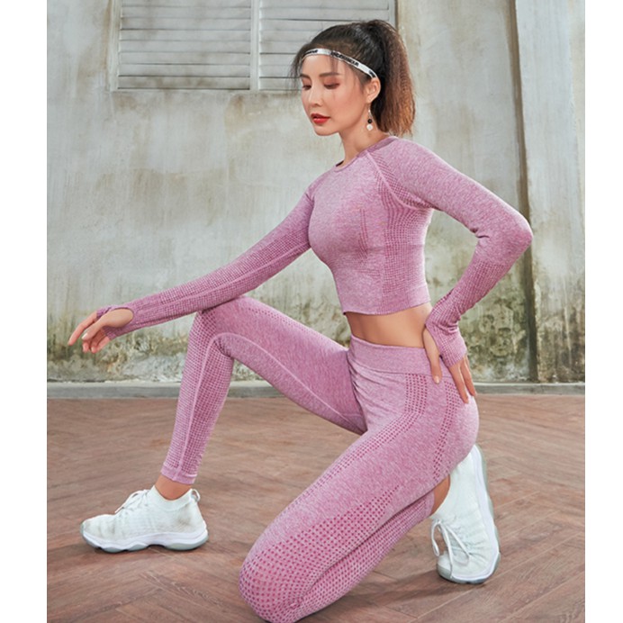 Set quần áo tập gym yoga và các môn thể thao tay dài chất liệu dệt siêu co giãn NTPL03