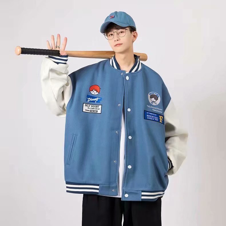 Áo khoác bóng chày phối họa tiết hoạt hình phong cách Nhật Bản size M-3XL