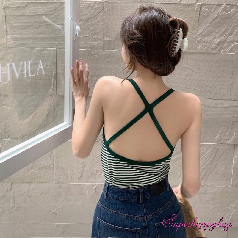 Áo Tank Top Sát Nách Hoạ Tiết Kẻ Sọc Thiết Kế Ôm Sát Quyến Rũ