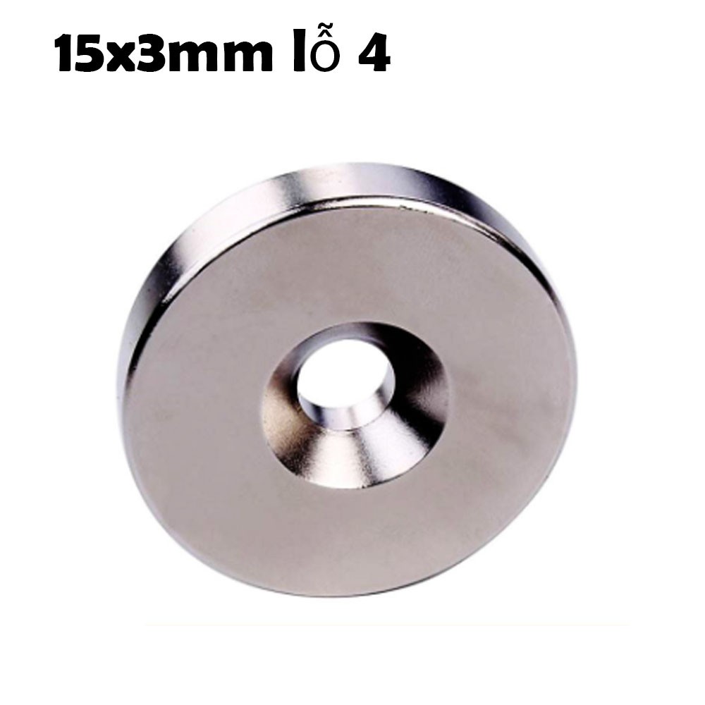 Nam châm 15x3mm lỗ 4mm viên hình tròn đất hiêm siêu mạnh