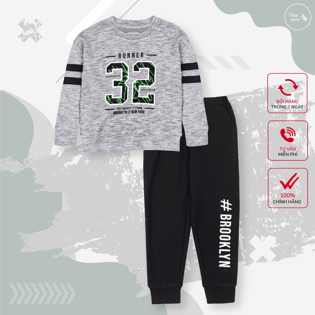 [Made in Vietnam] Bộ bé trai BIGFOX - MISS MEOW thu đông size đại, bộ dài tay cho bé in số 32 3-11 tuổi