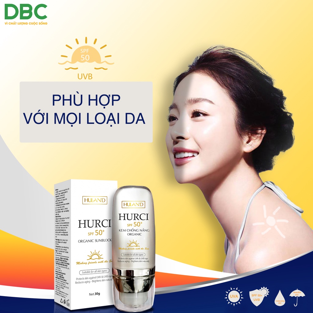 Kem Chống Nắng Sun Cream Protection UV SPF 50+ Hurci DƯỢC BẢO CHÂU 30g Bảo Vệ Da Toàn Diện Da Trắng Mịn Tự Nhiên