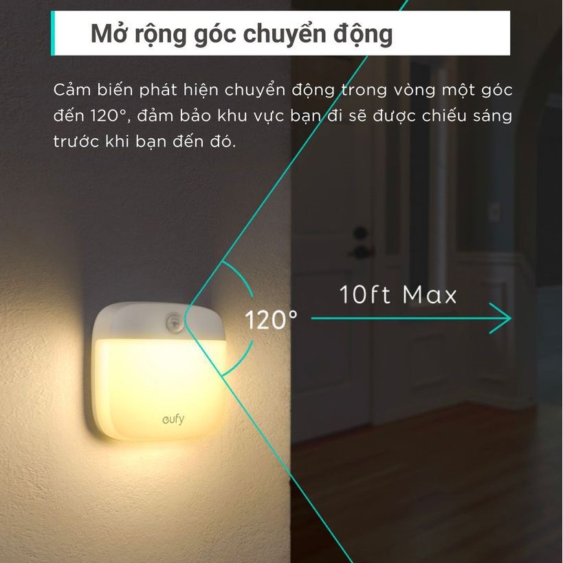 Bộ 3 Đèn cảm ứng eufy Lumi Stick-On gen 2, dùng Pin, 2 chế độ chiếu sáng