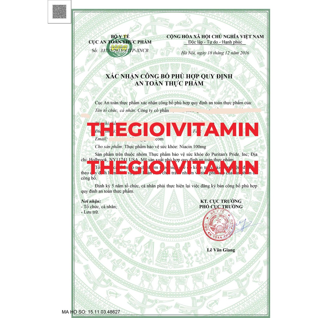 Viên uống giảm nhiệt miệng,lỡ loét miệng,viêm da, mất trí nhớ, tiêu chảy, Vitamin B3 Puritan's Pride Niacin 100mg 100v