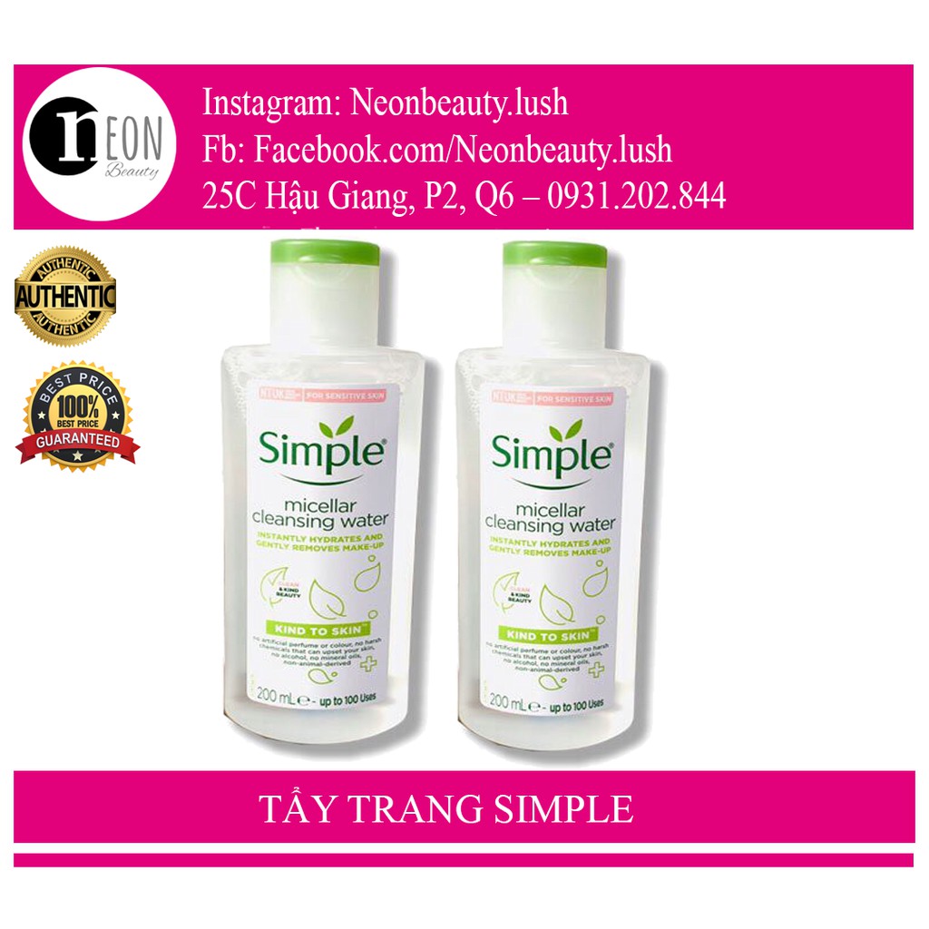 Nước tẩy trang Simple cho da nhạy cảm 200ml- có tem phụ nhập khẩu