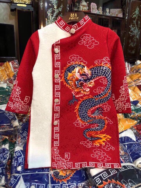 Áo dài bé trai ảnh thật + video gấm in 3D